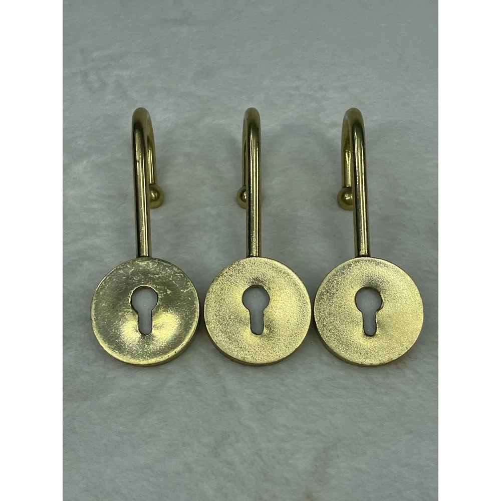 Gold Tone Wall Hooks Set 3 White Stone Inset Mid Century Modern Style
